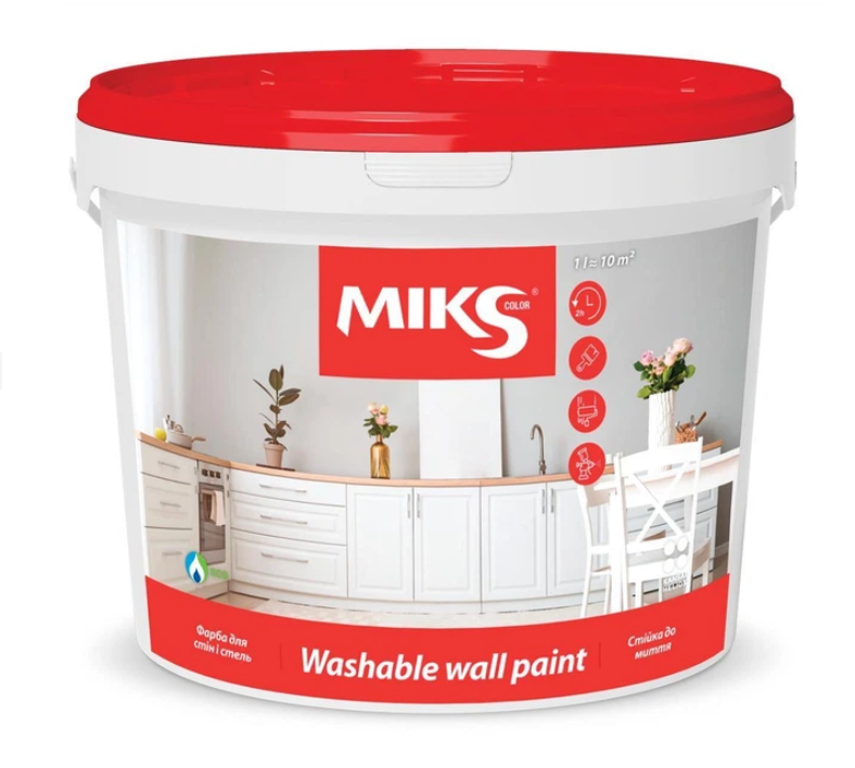 Фарба акрилова водоемульсійна MIKS Color Washable wall мат білий 3 л 4,2 кг